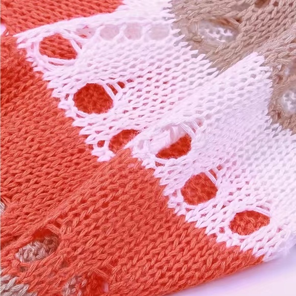 NWT V Neck Chevron pattern, open knit Crochet Dress/Cover up with fringe hem - Picture 3 of 6